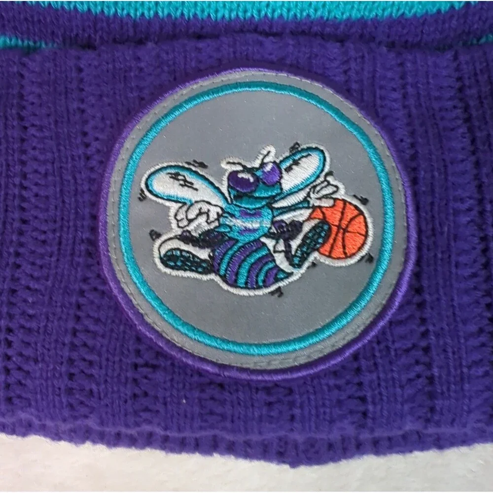 Charlotte Hornets Beanie Hat Adult Mitchell & Ness Knit Pom Cuffed NBA 2014